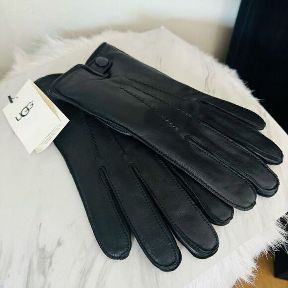 UGG Metisse Tabbed Vent Tech Soft Stretch Leather Gloves, BLACK, Large, NWT - Picture 10 of 12